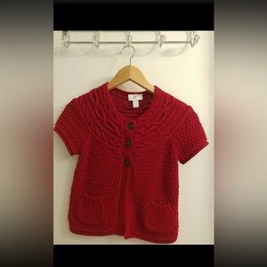 Ann Taylor Loft Open Front Red Short Sleeve knit Cardigan SZ XS